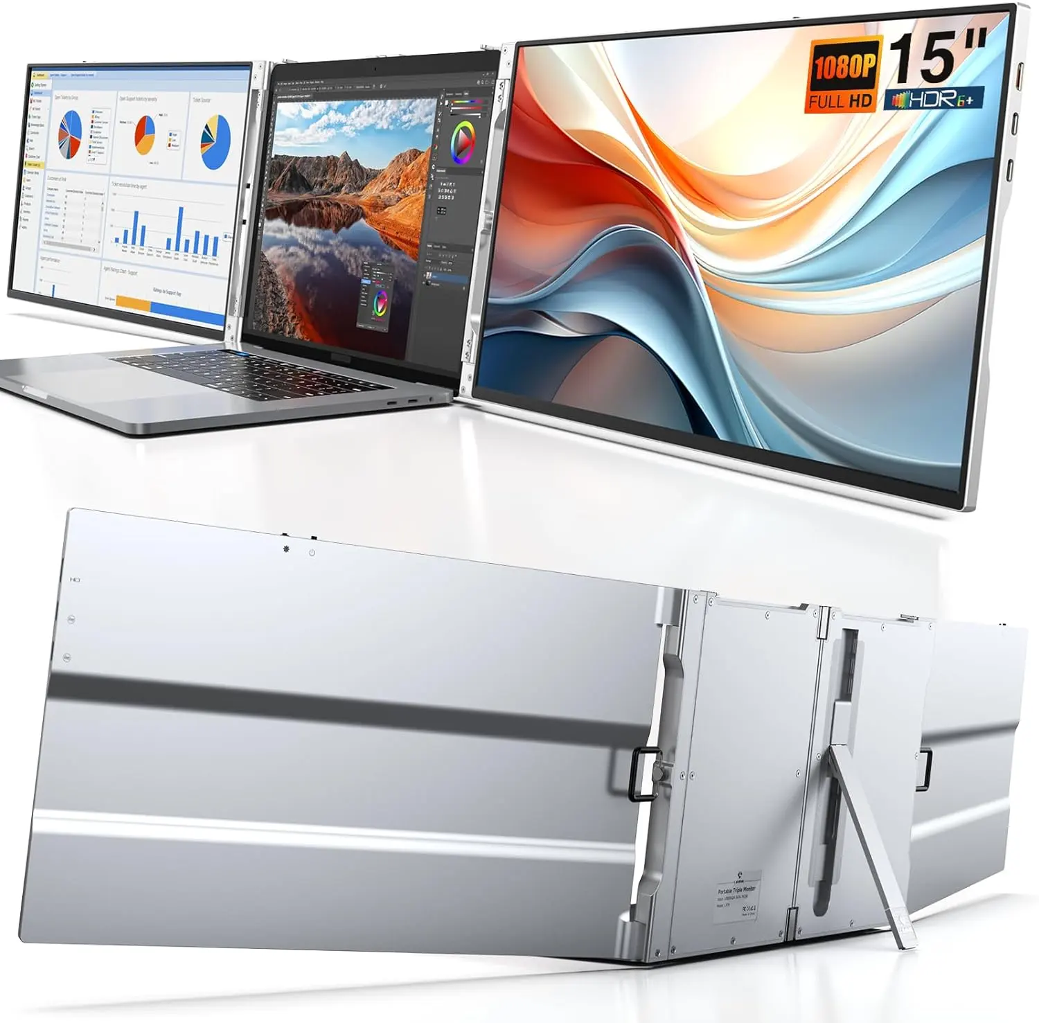 15 Zoll doppel-Bildschirm tragbarer Monitor Full HD Ips-Touchscreen Laptop-Verlängerungs-Triple-Bildschirm Laptop erweiterter Gaming-Monitor
