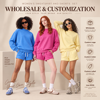 Ensemble de survêtement molletonné 350G pour femme, col montant, coupe oversize, 2 pièces, vente en gros, OEM ODM