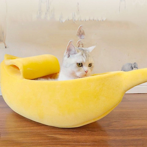 Kingtale-Lit <span class=keywords><strong>Banane</strong></span> pour Chat, Nid Chaud en Coton, Coussin en Molleton Corail - Product Image 1