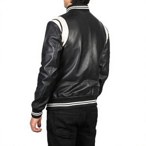 Chaqueta Varsity de Cuero PU Negra para Hombre, Cuello Camisero, Cierre de Botones, Color Sólido, Manga Regular, Ropa Exterior Informal de Otoño - Product Image 3