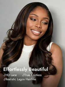 13x4 HD Lace Transparent Frontal Remy Brasilianische Echthaarperücke Braun mit Highlights Body Wave Vorgezupfte Natürliche Haarlinie - Product Image 4