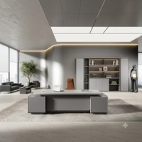 Escritorio Ejecutivo Moderno de Lujo con Gabinete Lateral, Silla de Cuero y Estantería para Libros, para Directores Ejecutivos y Gerentes, Muebles de Oficina Comerciales