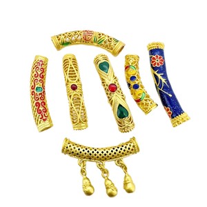 Antique Gold Plated Enamel Curved Tube DIY Jewelry Beading Accessory <b>Kit</b> Floral Openwork Fu Character Scroll Pattern Alloy - Product Image 5