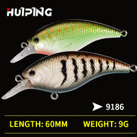 Leurre de pêche artificiel flottant 60mm 9g 5 couleurs, crankbait dur en plastique ABS, 6 unités #   Hameçon triple à yeux 3D