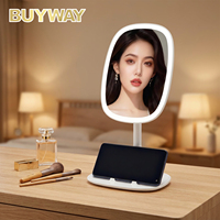 Miroir de maquillage LED avec support pour téléphone et inclinaison réglable, miroir de vanité rechargeable Type-C en ABS pour chambre, dortoir, voyage, cadeau