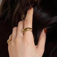 Joyería de acero inoxidable chapado en oro de 18K para mujer, anillos abiertos con domo cruzado de doble capa gruesa
