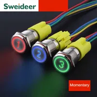 Vente chaude IP67 Étanche 19mm LED Lumière Plat Vis Terminal Bouton Poussoir 1NO1NC Contrôle Voiture Moteur Sonnette 24V