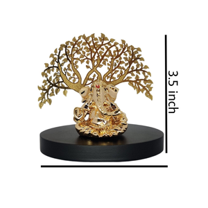 Graceful Lord Ganesh Idol estatua sentado Metal dorado árbol artesanal tamaño pequeño hogar templo decoración Puja habitación boda acero inoxidable - Product Image 1