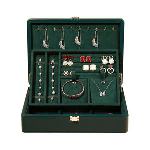 Voyage personnalisé noir bijoux bracelet organisateur boîte de rangement en cuir rectangle collier étui en cuir - Product Image 3