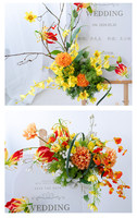 Herbstliches Orange-Gelbes Spiralförmiges Zweig-Set aus Seiden-Kunstblumen, Tropische Dahlie Gloriosa, Blumenbogen-Hintergrund für Hochzeiten im Freien