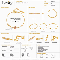 Bracelet ajustable double barre en acier inoxydable plaqué or 18 carats avec zircon rose en forme de lune pour femme – Cadeau de fête tendance en gros