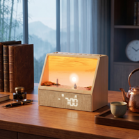 Réveil numérique avec lumière du lever du soleil en bois naturel, haut-parleur, lampe de chevet