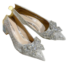 Nuevos Zapatos de Tacón Alto para Mujer, Estilo Princesa, Punta en Pico, Deslizables, Resistentes, para Bodas de Verano, con Pedrería y Cristal - Product Image 1
