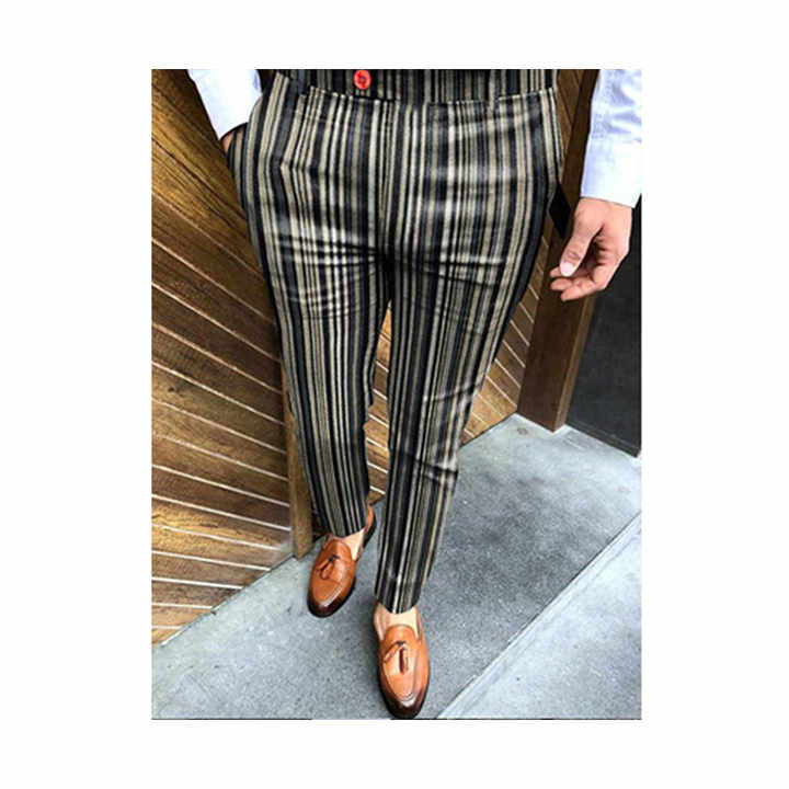 slim fit dress slacks Black and Yellow Herringbone Plaid Slim-Fit Dress Pants 34W / Black/Yellow