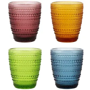 Machine Pressed Solid Colored Small Dot Drinking Water Glass Cup wine cups colored glassware for juice and water