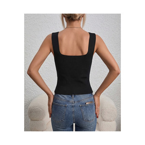 Débardeur blanc dos nu pour femme, col carré, tricot côtelé, tenue décontractée - Product Image 4