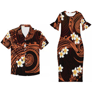 MOQ1 <strong>Fancy</strong> Brown <strong>Hawaiian</strong> <strong>Dresses</strong> Polynesian Tribal Samoan Pattern Couple Set New Holiday <strong>Dress</strong> for Women Elegant Party Bodycon - Product Image 1