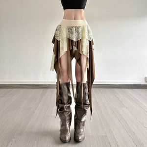 Viviblook Z312SK Nouvelle jupe irrégulière Y2K décontractée pour femme, style streetwear, avec empiècements de rubans et taille haute contrastante - Product Image 1
