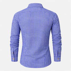 Nuova <span class=keywords><strong>Camicia</strong></span> Personalizzata con Logo, Formale da <span class=keywords><strong>Uomo</strong></span> <span class=keywords><strong>a</strong></span> Maniche Lunghe, <span class=keywords><strong>a</strong></span> <span class=keywords><strong>Righe</strong></span> <span class=keywords><strong>Blu</strong></span> <span class=keywords><strong>e</strong></span> Bianche, <span class=keywords><strong>a</strong></span> Quadretti Gingham, con Bottoni, Taglie Forti, Casual - Product Image 2