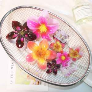 Juego de Pinzas para el <span class=keywords><strong>Cabello</strong></span> con Flores de Plumeria Vibrantes Impresas con UV de 8 cm y 4 cm, Accesorios Florales de Frangipani Pequeños y Grandes para Mujeres y Niñas - Product Image 4