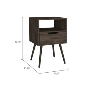 Otom Nightstand Dark Walnut One <b>Drawer</b> Open Shelf Four Legs <b>Storage</b> <b>Drawer</b> Bedroom Furniture - Product Image 4