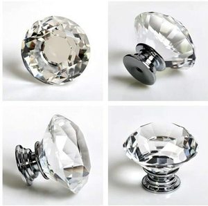 손잡이와 손잡이 코진 다이아몬드 라운드 침실 가구 손잡이 유리 손잡이 블랙 크리스탈 캐비닛 손잡이 - Product Image 2