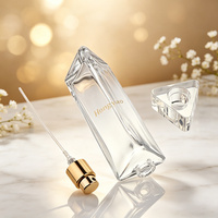 Flacon de parfum triangulaire en verre rechargeable en gros 30ml 50ml avec col serti, pompe pulvérisatrice fine, capuchon en cristal, logo personnalisé
