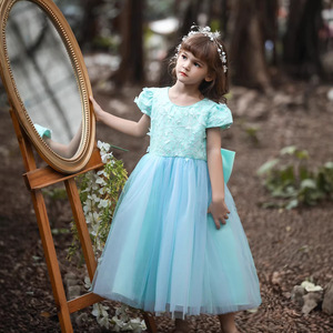 Girls' Mid Length Tulle Princess Dress O Neck A Line Green Wine Red Rose Color For Flower Girls - Product Image 2