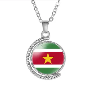 Wholesale Suriname Flag Time Gemstone Double sided Rotating Pendant Necklace