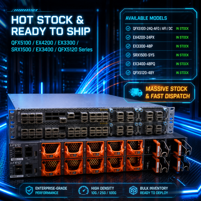 Used Juniper QFX5100-24Q-AFO EX4200-24PX EX3300-48P QFX5120-48Y 24/48-Port 40Gbps Poe Stackable VLAN-Supported QoS SNMP Switch