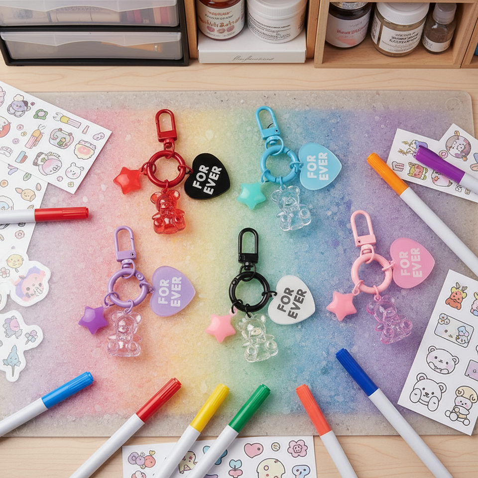 Colorful Cartoon Anime Heart Candy Bear Keychain Schoolbag Earphone ...