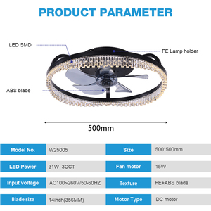 Ventilateur de plafond LED intelligent à tête mobile, variateur d'intensité, 14 pouces, pour décoration intérieure, rotation à 360°, télécommande, moderne W25005 - Product Image 2