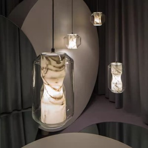 Modern Glass Pendant <b>Light</b> With Marble Pattern Led Chandelier For <b>Dining</b> Room Bedroom Bar Counter Lighting Fixture - Product Image 4