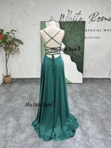 Sexy Slit <strong>Teenagers</strong> Spaghetti Strap Natural Waistline Sheath Floor-Length Vintage V-neck Backless Criss-cross <strong>Prom</strong> <strong>Dress</strong> - Product Image 6