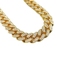 Collier chaîne cubaine plaqué or 18 carats 12 mm, style hip-hop, pour homme, avec maillons cubains épais et sertis de pierres, bijou tendance