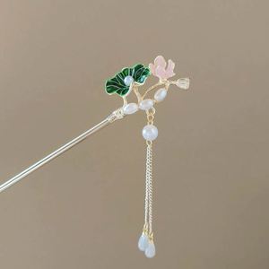 Horquilla de pelo estilo chino antiguo con hoja de loto y borla larga, horquilla para mujer con diseño elegante, horquilla para Qipao - Product Image 1