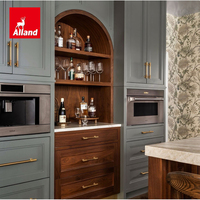 Comptoir de bar à café personnalisé Alland, armoire moderne entièrement bleue ou verte, style Shaker, armoires de cuisine laquées avec portes hautes en verre