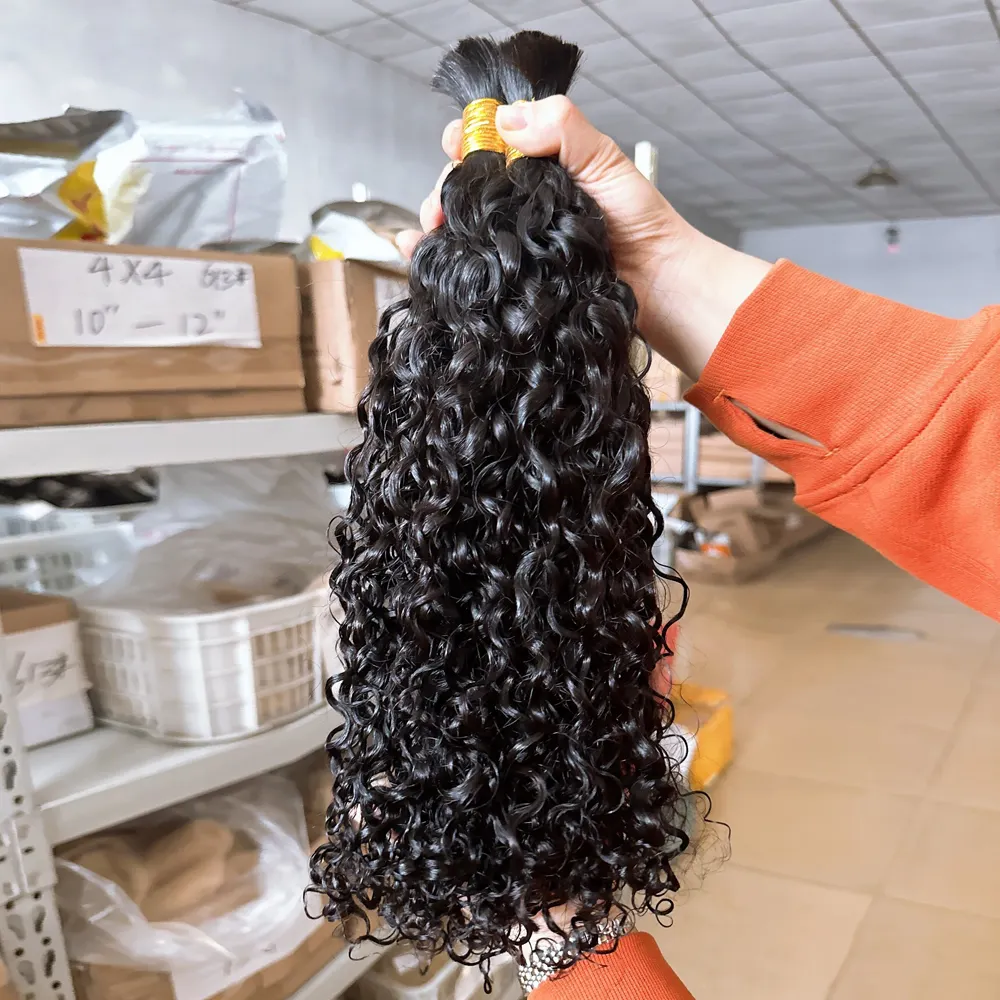 Boho mengepang Indian keriting dalam 100% rambut manusia massal untuk rambut manusia kepang tanpa simpul