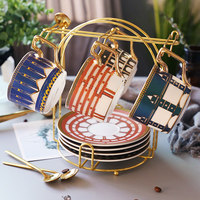 Ensemble de tasses à café et soucoupes en céramique de style européen et britannique, 3 pièces, luxe léger, avec motif floral, pour le thé de l'après-midi