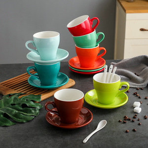 Kingze 350ml in ceramica <span class=keywords><strong>Latte</strong></span> tazza da caffè e piattino personalizzato brillante glassa Cappuccino tazze e piattini da tè - Product Image 2