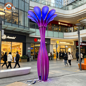 Lampe de sculpture LED à changement de couleur RVB en forme de fleur géante pour l'aménagement paysager extérieur, parc, jardin - Product Image 2