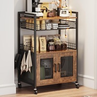 Îlot de cuisine rustique brun H3618 avec roulettes, table de station café, étagère de rangement en fer et bois pour salle à manger