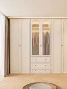 French Cream <strong>White</strong> Wooden Modern <strong>Bedroom</strong> Wardrobe Large Capacity Eco-Friendly Wall Mount Customizable Furniture for Hotel Villa - Product Image 1