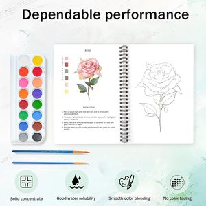 Cahiers de peinture à l'aquarelle, ensemble de peinture de 16 couleurs pour adultes débutants avec 15 magnifiques peintures de plantes, reliure spirale, cadeau - Product Image 4
