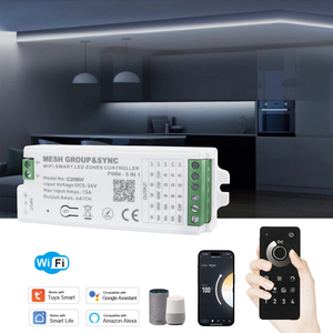 C206W Aipin MESH 그룹 동기화 <span class=keywords><strong>5</strong></span> in <span class=keywords><strong>1</strong></span> Tuya <span class=keywords><strong>WiFi</strong></span> 스마트 컨트롤 24V 단색 <span class=keywords><strong>LED</strong></span> 스트립 조명 조광기 범용 PWM 영역 컨트롤러 - Product Image 1