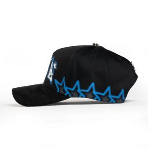 Gorras Personalizadas Barbas de 5 Paneles de Gamuza Dobby, Gorra de Béisbol con Letras 'BBB' Metálicas y Estampado de Estrella Azul - Product Image 3