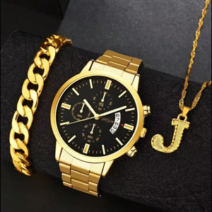 Set di Orologi da <span class=keywords><strong>Uomo</strong></span> alla Moda Casual con Tre Quadranti, Calendario, Movimento al Quarzo + Bracciale + Collana - Product Image 3