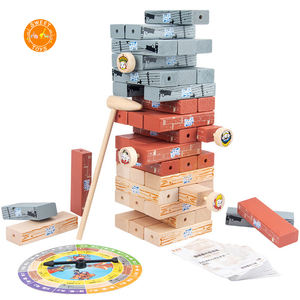 Familia jugando dominó educativo aventura de madera para niños pequeños apilando bloques de construcción a la venta - Product Image 1