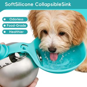 ZMaker 2026 <span class=keywords><strong>Bottiglia</strong></span> d'Acqua per Cani 2 in 1 in Acciaio Inox Portatile Pieghevole Regolabile con Ciotola in Silicone - Product Image 4