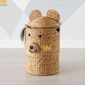 Handmade Modern Water Hyacinth Bear <b>Basket</b> with <b>Handles</b> <b>Wicker</b> Cute Animal Storage Nursery Organizer for Baby Room Bathroom - Product Image 6